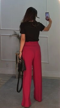 Calça Pantalona Cristine Pala Larga Com Elástico