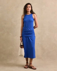 Vestido Midi Cavado Canelado Pamela Detalhe Drapeado