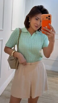 Blusa Tricot Com Entremeios Heloiza Gola Polo