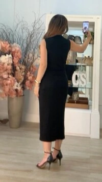 Conjunto Canelado Blusa Gola Alta E Saia Midi Suellen Cinto Fino Couro Eco