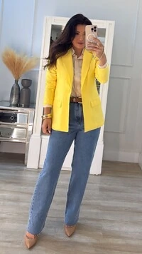 Blazer Decote V Solange Bolsos Fake Frontal Com Lapela