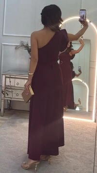 Vestido Longo Alba Ombro Único E Cinto Faixa Com Fivela Dupla