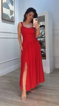 Vestido Longo Ana Decote Coração E Fenda Frontal