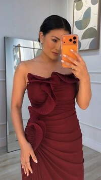 Vestido Longo Tulê Gabriella Tomara Que Caia Com Babados