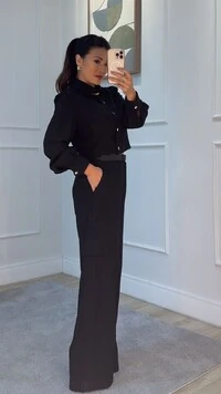 Calça Pantalona Cargo Rebeca Cinto Couro Eco