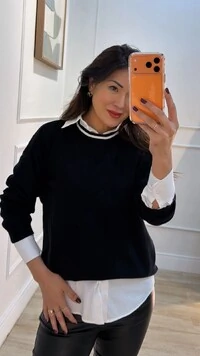 Blusa Tricot Jessica Detalhe Listrado Na Gola