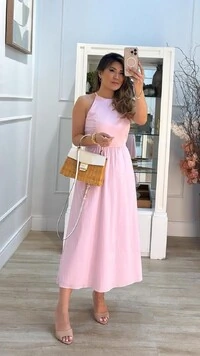 Vestido Midi Cavado Tricoline Giselle Detalhe Posterior Transpassado E Vazado