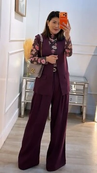 Calça Pantalona Alfaiataria Lindsay Cinto Fino Couro Eco