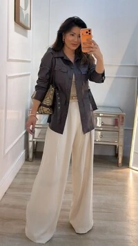 Parka Casaco Couro Eco Bolsos Quadrados Frontais Evelyn Cinto Faixa