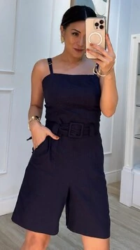 Macaquinho Viscose Com Linho Lívia Cinto Fivela Quadrada