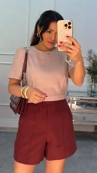 Blusa Cropped Twill Mangas Princesa Barbara Pregas No Barrado