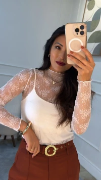 Blusa Tule Mangas Longas Violeta Com Blusa Regata