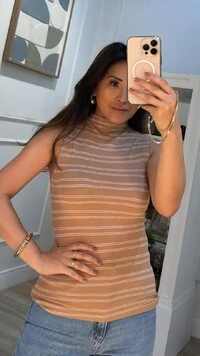 Blusa Regata Cavada Listrada Flavia Gola Média