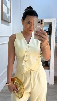 Macacão Twill Barbara Com Botões E Barrado Assimétricos