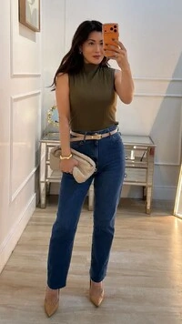 Blusa Regata Com Nervuras Caneladas Luiza Gola Alta
