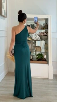 Vestido Longo Detalhe Em Paetê Catarina Fenda Frontal