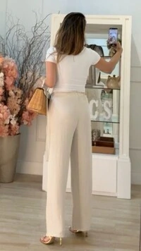 Calça Pantalona Bolsos Frontais Brooke Cinto Faixa Fixo