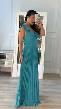 Vestido Longo Plissado Tereza Laço No Ombro