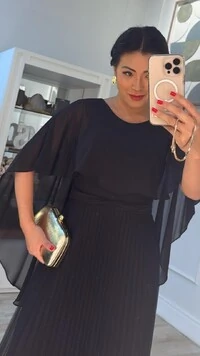 Vestido Longo Mangas Em Echarpe Vivi Saia Plissada Em Tule