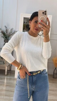 Blusa Tricot Sarah Com Texturas Diagonais