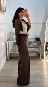 Kimono Tricot Vazado Ashley Mangas 3/4 Punhos Canelados