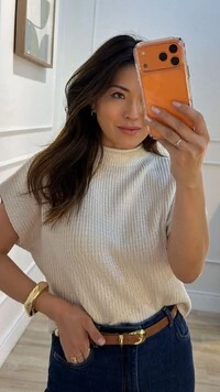 Blusa Tricot Ampla Giulia Gola Alta Enrolado