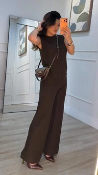 Calça Pantalona Tricot Natasha Pala Larga