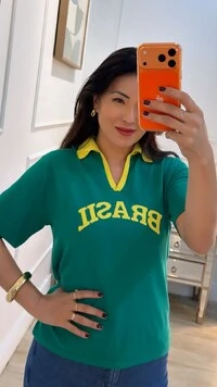 Blusa Tricot Brasil Gola Polo Cynthia Mangas Curtas