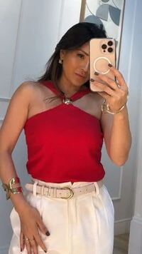 Blusa Viscose Com Linho Louise Maxi Esfera Dourada Frontal