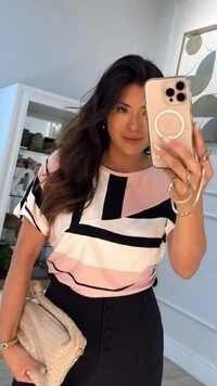Blusa Ampla Malha Listrada Tricolor Eloise