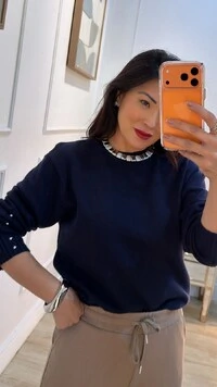 Blusa Tricot Ivy Detalhe Trançado Pérola Prata Nos Punhos
