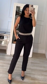 Calça Alfaiataria Melody Com Detalhe De Tweed Na Pala