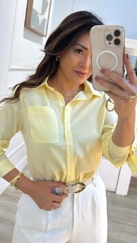 Camisa Tricoline Bolso Único Gabriela Martingalê Nos Punhos