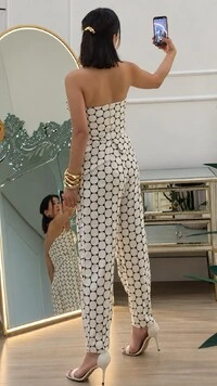 Calça Maxi Poá Viscose Com Linho Taylor Pregas Frontais