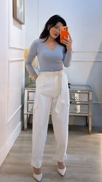 Blusa Tricot Decote V Ashley Mangas Longas
