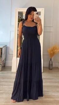 Vestido Longo Kate Alças Com Amarração Regulável E Camadas
