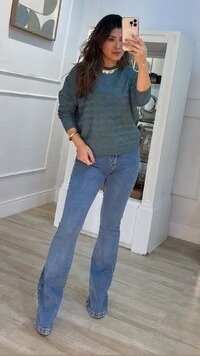 Blusa Tricot Ampla Hallie Com Nervuras Horizontais E Mini Entremeios