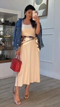 Vestido Midi Decote Reto Barbara Alças Largas