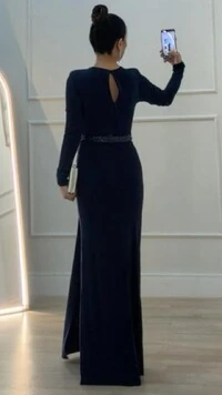 Vestido Longo Mangas Longas Jamile Cinto De Paetê