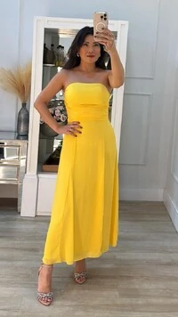 Vestido Midi Chiffon Tomara Que Caia Gisele Detalhe Lateral