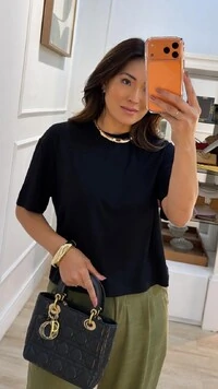 Blusa Malha Ampla Gola Careca Anny Mangas 3/4