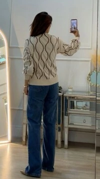 Blusa Tricot Bicolor Simaria Nervuras Onduladas