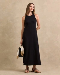 Vestido Midi Cavado Canelado Pamela Detalhe Drapeado