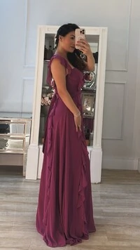 Vestido Longo Decote Coração Detalhe De Babado Zoe Com Cinto Faixa