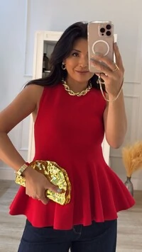 Blusa Regata Alongada Tricot Peplum Jamile