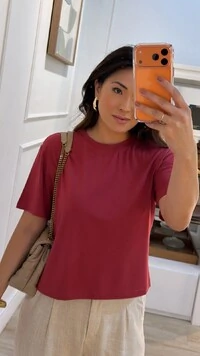 Blusa Malha Ampla Gola Careca Anny Mangas 3/4