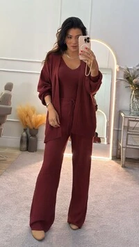 Conjunto Tricot 3 Peças Gigi Twin Set & Calça Pantalona