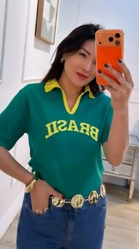 Blusa Tricot Brasil Gola Polo Cynthia Mangas Curtas