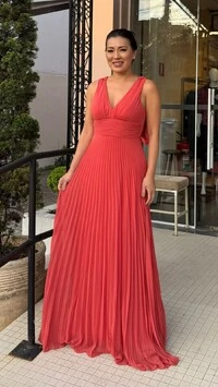 Vestido Longo Decote V Soraya Recorte Vazado Posterior Com Amarração