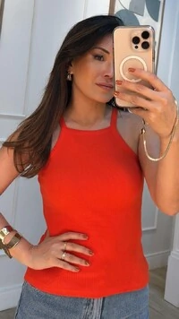 Blusa Regata Olivia Malha Canelada Decote Quadrado